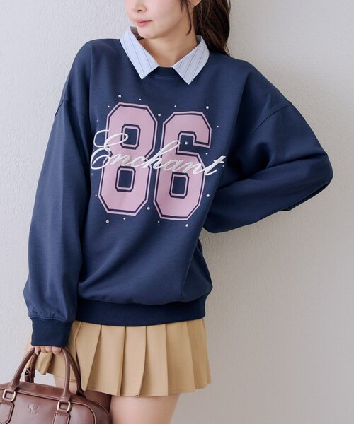 continuer de NICE CLAUP（コンティニューデナイスクラップ）の「ドッキングナンバリングプルオーバー（スウェット・レディース・ネイビー/トップグレー/オフホワイト・FREE）」の11枚目の写真