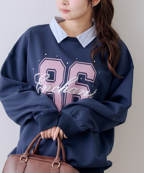 continuer de NICE CLAUP（コンティニューデナイスクラップ）の「ドッキングナンバリングプルオーバー（スウェット・レディース・ネイビー/トップグレー/オフホワイト・FREE）」の14枚目の写真