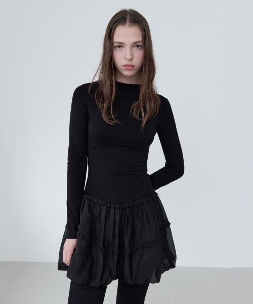 ROLAROLA(ロラロラ)の「BALLOON JERSEY DRESS BLACK(ワンピース・レディース・ブラック・S/M)」の1枚目の写真