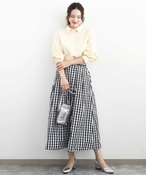 MK MICHEL KLEIN（エムケーミッシェルクラン）の「タックフレアスカート（ギンガムチェック）/洗える（スカート・レディース・ブラック・38）」の6枚目の写真