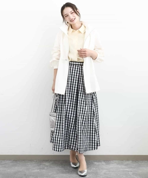MK MICHEL KLEIN（エムケーミッシェルクラン）の「タックフレアスカート（ギンガムチェック）/洗える（スカート・レディース・ブラック・38）」の7枚目の写真