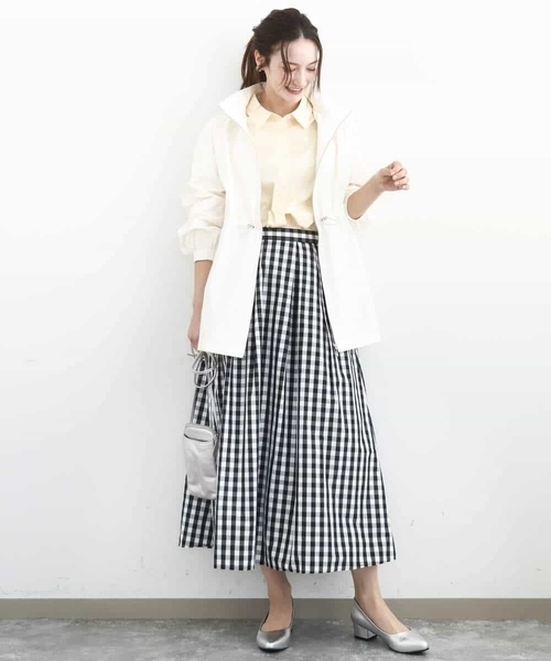MK MICHEL KLEIN（エムケーミッシェルクラン）の「タックフレアスカート（ギンガムチェック）/洗える（スカート・レディース・ブラック・38）」の9枚目の写真