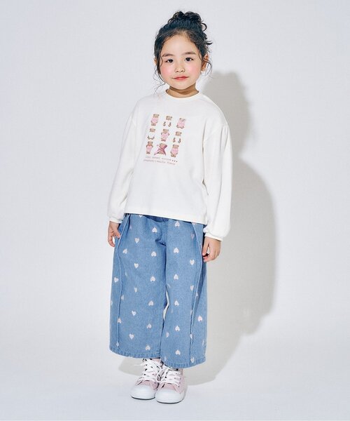 Seraph（セラフ）の「ハート刺繍タックワイドパンツ_ジュニア対応（その他パンツ・キッズ・インディゴブルー/キナリ・80/90/100/110/120/130/140）」の5枚目の写真