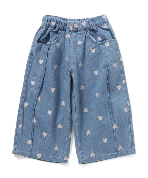 Seraph（セラフ）の「ハート刺繍タックワイドパンツ_ジュニア対応（その他パンツ・キッズ・インディゴブルー/キナリ・80/90/100/110/120/130/140）」の3枚目の写真