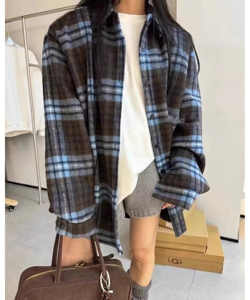 CANVAS+(キャンバスプラス)の「【CANVAS+】起毛チェックシャツ(シャツ/ブラウス・レディース・モカ/ブラック/ワインレッド/ブルー・M)」の3枚目の写真