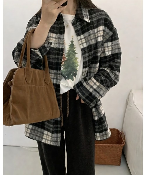 CANVAS+(キャンバスプラス)の「【CANVAS+】起毛チェックシャツ(シャツ/ブラウス・レディース・モカ/ブラック/ワインレッド/ブルー・M)」の1枚目の写真
