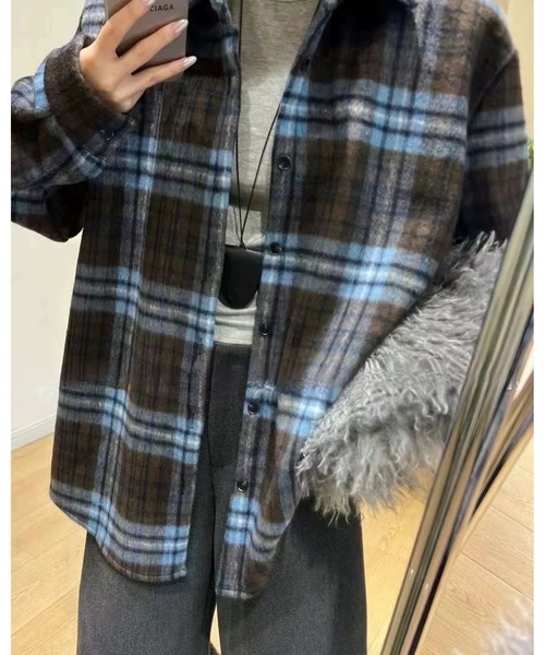 CANVAS+(キャンバスプラス)の「【CANVAS+】起毛チェックシャツ(シャツ/ブラウス・レディース・モカ/ブラック/ワインレッド/ブルー・M)」の20枚目の写真
