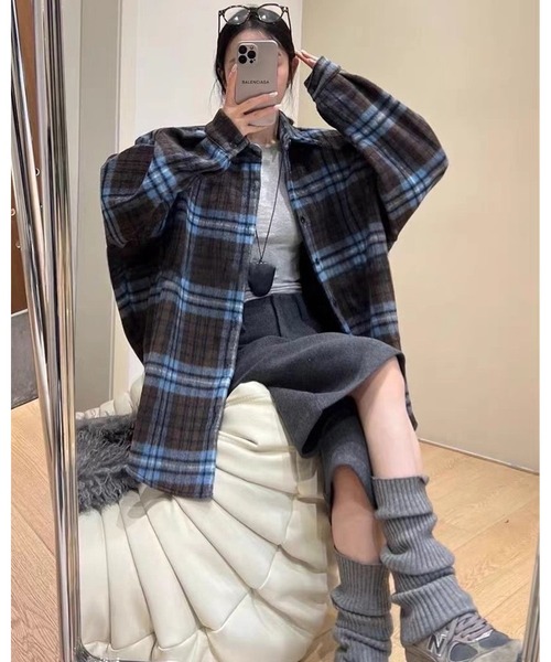 CANVAS+(キャンバスプラス)の「【CANVAS+】起毛チェックシャツ(シャツ/ブラウス・レディース・モカ/ブラック/ワインレッド/ブルー・M)」の21枚目の写真