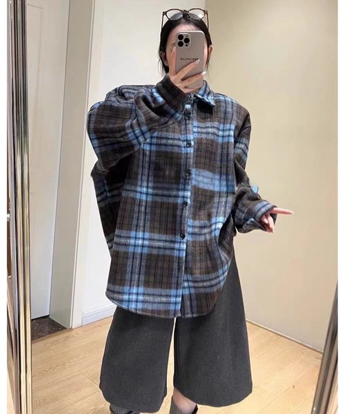 CANVAS+(キャンバスプラス)の「【CANVAS+】起毛チェックシャツ(シャツ/ブラウス・レディース・モカ/ブラック/ワインレッド/ブルー・M)」の22枚目の写真