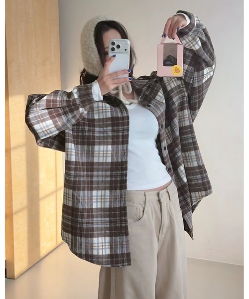 CANVAS+(キャンバスプラス)の「【CANVAS+】起毛チェックシャツ(シャツ/ブラウス・レディース・モカ/ブラック/ワインレッド/ブルー・M)」の17枚目の写真