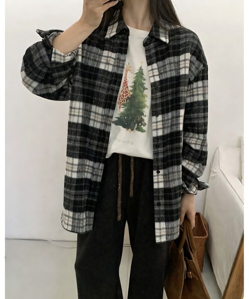 CANVAS+(キャンバスプラス)の「【CANVAS+】起毛チェックシャツ(シャツ/ブラウス・レディース・モカ/ブラック/ワインレッド/ブルー・M)」の13枚目の写真