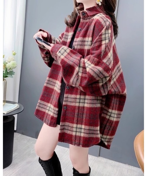 CANVAS+(キャンバスプラス)の「【CANVAS+】起毛チェックシャツ(シャツ/ブラウス・レディース・モカ/ブラック/ワインレッド/ブルー・M)」の5枚目の写真