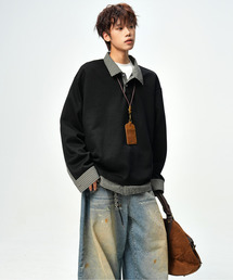 neos（ネオス）の「【neos】ポロシャツ メンズ フェイクレイヤード チェック スキッパー ルーズシルエット 長袖 オーバーサイズ（Tシャツ/カットソー）」