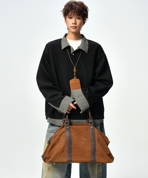 neos(ネオス)の「【neos】ポロシャツ メンズ フェイクレイヤード チェック スキッパー ルーズシルエット 長袖 オーバーサイズ(Tシャツ/カットソー・メンズ・ブラック/ホワイト・X-LARGE/LARGE/MEDIUM)」の8枚目の写真