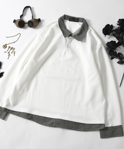 neos(ネオス)の「【neos】ポロシャツ メンズ フェイクレイヤード チェック スキッパー ルーズシルエット 長袖 オーバーサイズ(Tシャツ/カットソー・メンズ・ブラック/ホワイト・X-LARGE/LARGE/MEDIUM)」の17枚目の写真