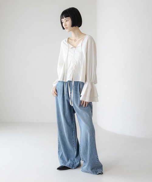 LOWRYS FARM（ローリーズファーム）の「キャンディスリーブブラウス 　642414（シャツ/ブラウス・レディース・ブラック/ライトベージュ/ブラック系その他・FREE）」の4枚目の写真