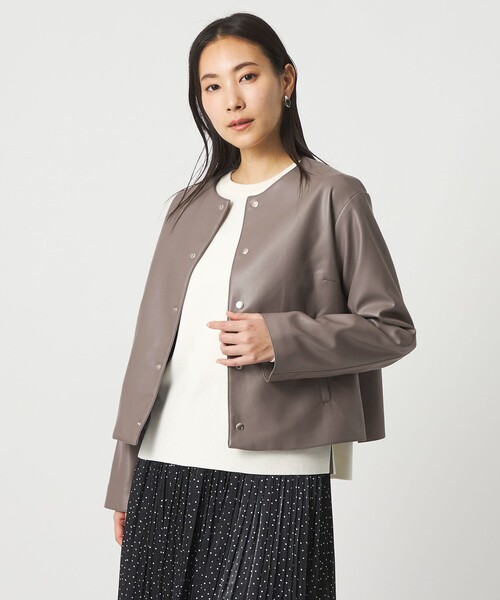 A DAY IN THE LIFE UNITED ARROWS(アデイインザライフユナイテッドアローズ)の「レザーライク ブルゾン <A DAY IN THE LIFE>(ライダースジャケット・レディース・グレー系/ブラック・FREE)」の3枚目の写真