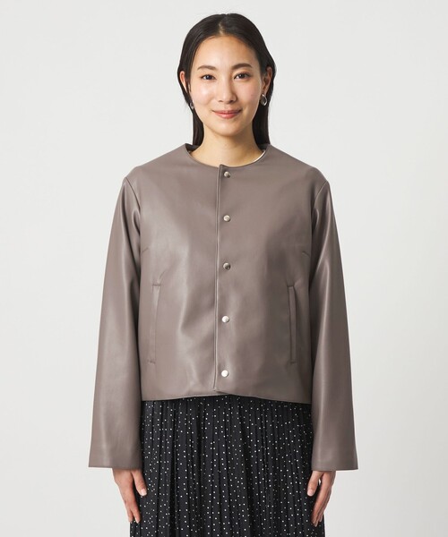 A DAY IN THE LIFE UNITED ARROWS(アデイインザライフユナイテッドアローズ)の「レザーライク ブルゾン <A DAY IN THE LIFE>(ライダースジャケット・レディース・グレー系/ブラック・FREE)」の6枚目の写真