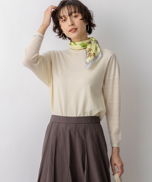 23区 S(ニジュウサンクチイサイサイズ)の「ネオコンフォートストレッチ レーシーデザイン ニット(ニット/セーター・レディース・スモーキーグリーン系/ネイビー系/アイボリー系・32)」の2枚目の写真