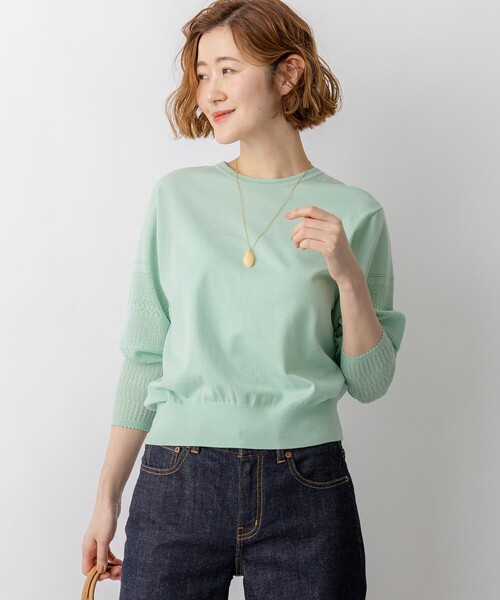 23区 S(ニジュウサンクチイサイサイズ)の「ネオコンフォートストレッチ レーシーデザイン ニット(ニット/セーター・レディース・スモーキーグリーン系/ネイビー系/アイボリー系・32)」の3枚目の写真