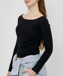 ボートネックリブTシャツ