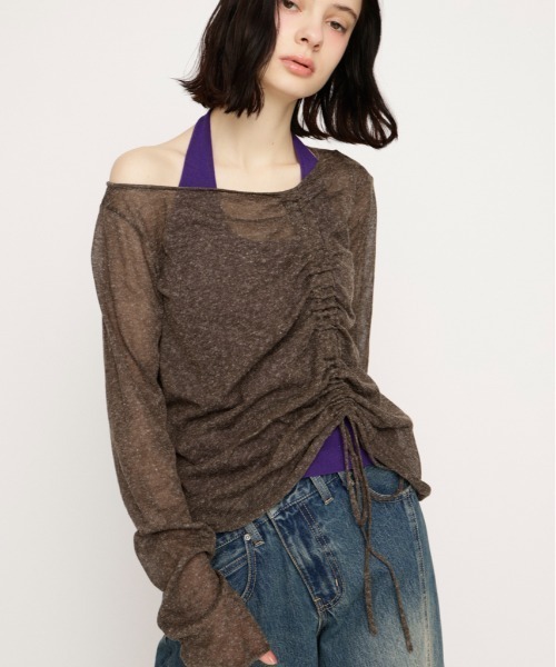 SLY（スライ）の「SHEER KNIT TOPS シアーニットトップス 春服（ニット/セーター・レディース・ブラウン/ブラック/アイボリー/ライトイエロー・FREE）」の4枚目の写真