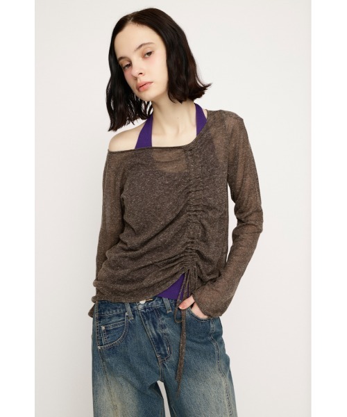 SLY（スライ）の「SHEER KNIT TOPS シアーニットトップス 春服（ニット/セーター・レディース・ブラウン/ブラック/アイボリー/ライトイエロー・FREE）」の9枚目の写真