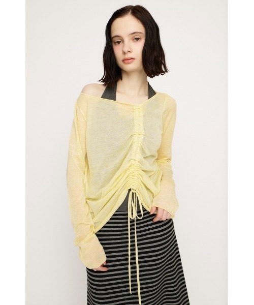 SLY（スライ）の「SHEER KNIT TOPS シアーニットトップス 春服（ニット/セーター・レディース・ブラウン/ブラック/アイボリー/ライトイエロー・FREE）」の5枚目の写真