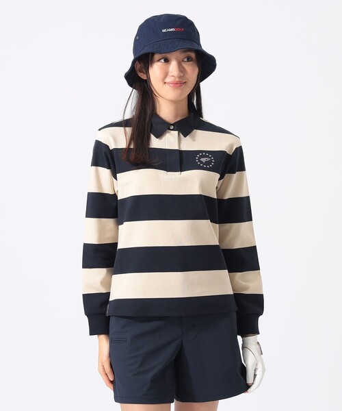 BEAMS GOLF(ビームスゴルフ)の「ORANGE LABEL / ボーダー ロングスリーブ シャツ(ポロシャツ・レディース・グリーン/オフホワイト・MEDIUM/LARGE)」の2枚目の写真