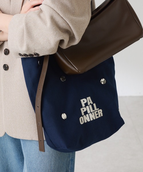 PAPILLONNER（パピヨネ）の「PAPILLONNER/メタルサブトートバッグ（トートバッグ・レディース・ネイビー/ベージュ・FREE）」の4枚目の写真