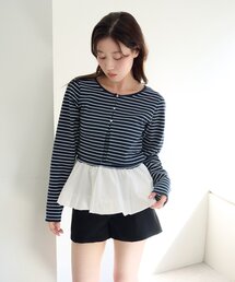 Kastane（カスタネ）の「【WEB先行/ボーダー&無地】バルーンキャミカーデSET（カーディガン/ボレロ）」