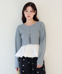 Kastane（カスタネ）の「【ボーダー&無地】バルーンキャミカーデSET（カーディガン/ボレロ）」