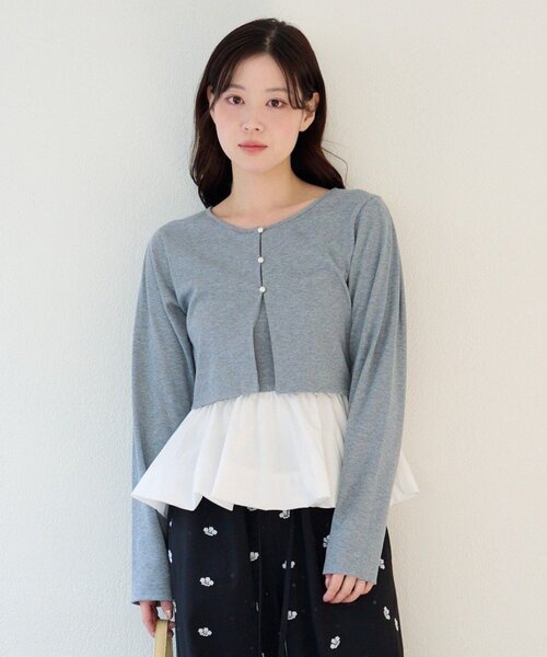 Kastane（カスタネ）の「【ボーダー&無地】バルーンキャミカーデSET（カーディガン/ボレロ・レディース・ブラック/グレー/ネイビー/アイボリー・FREE）」の3枚目の写真