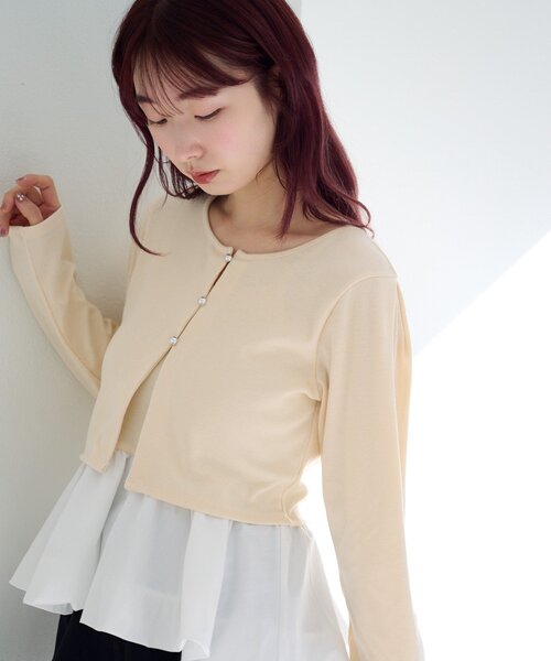 Kastane（カスタネ）の「【ボーダー&無地】バルーンキャミカーデSET（カーディガン/ボレロ・レディース・ブラック/グレー/ネイビー/アイボリー・FREE）」の5枚目の写真