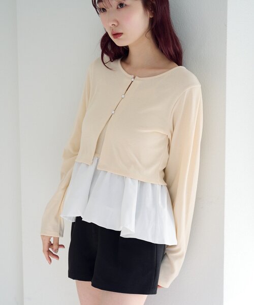 Kastane（カスタネ）の「【ボーダー&無地】バルーンキャミカーデSET（カーディガン/ボレロ・レディース・ブラック/グレー/ネイビー/アイボリー・FREE）」の6枚目の写真