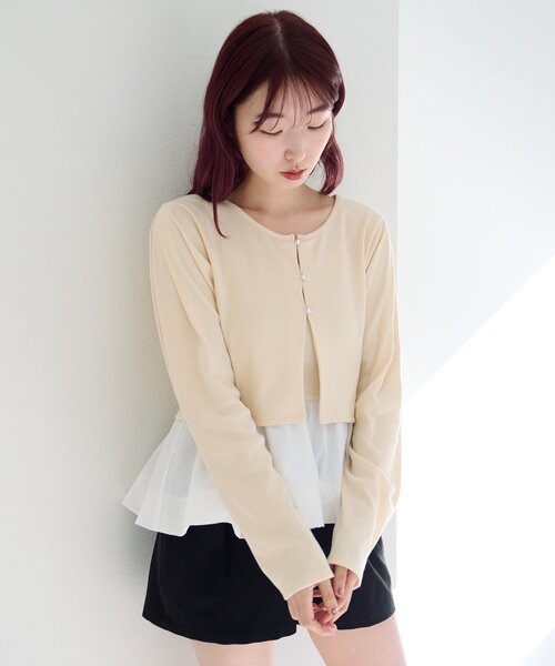 Kastane（カスタネ）の「【ボーダー&無地】バルーンキャミカーデSET（カーディガン/ボレロ・レディース・ブラック/グレー/ネイビー/アイボリー・FREE）」の8枚目の写真