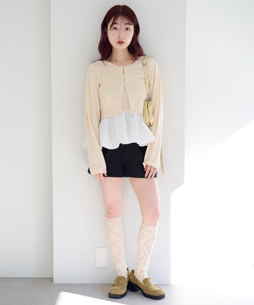 Kastane（カスタネ）の「【ボーダー&無地】バルーンキャミカーデSET（カーディガン/ボレロ・レディース・ブラック/グレー/ネイビー/アイボリー・FREE）」の9枚目の写真