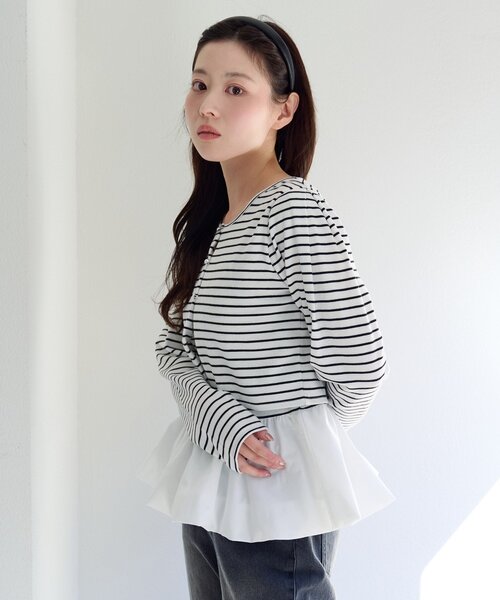 Kastane（カスタネ）の「【ボーダー&無地】バルーンキャミカーデSET（カーディガン/ボレロ・レディース・ブラック/グレー/ネイビー/アイボリー・FREE）」の14枚目の写真