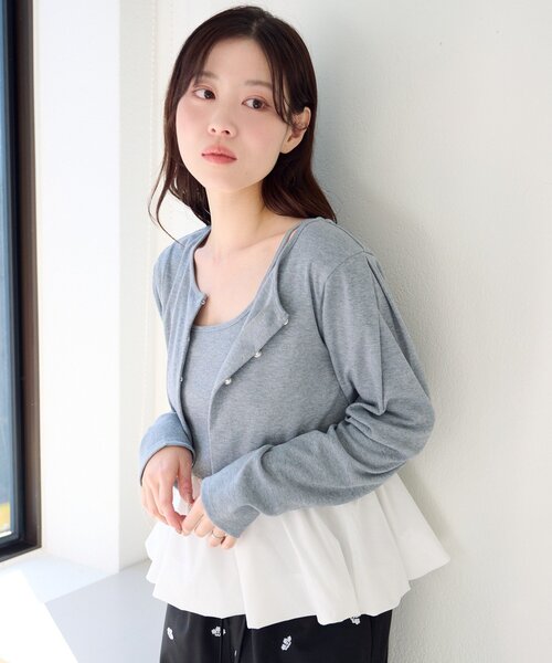 Kastane（カスタネ）の「【ボーダー&無地】バルーンキャミカーデSET（カーディガン/ボレロ・レディース・ブラック/グレー/ネイビー/アイボリー・FREE）」の21枚目の写真