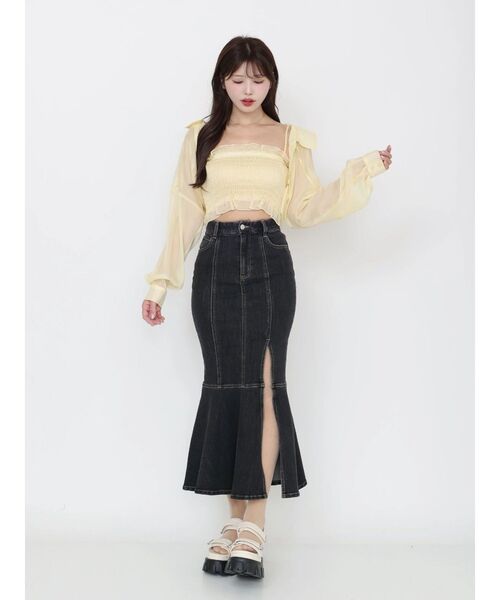 EATME（イートミー）の「レースアップデザインマーメイドデニムスカート（デニムスカート・レディース・ライトブルー/ブラック・SMALL/MEDIUM）」の6枚目の写真