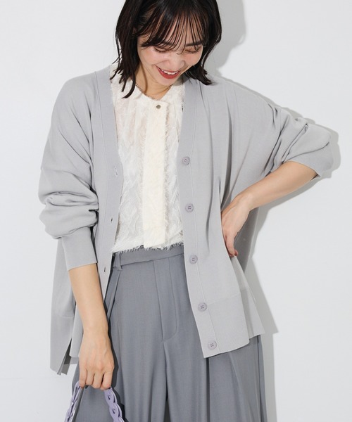 Green　Parks（グリーンパークス）の「ここちニットVネックカーディガン（カーディガン/ボレロ・レディース・ホワイト系その他2/ブルー/グレー/ピンク/ブラック・FREE）」の3枚目の写真