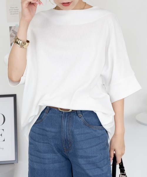 aity(アイティ)の「M-5L コットンワッフル 7分袖ドルマンTシャツ 夏服(Tシャツ/カットソー・レディース・ホワイト/パープル/ネイビー/ブラック/杢グレー/チャコールグレー・M~L/4L~5L/LL~3L)」の2枚目の写真