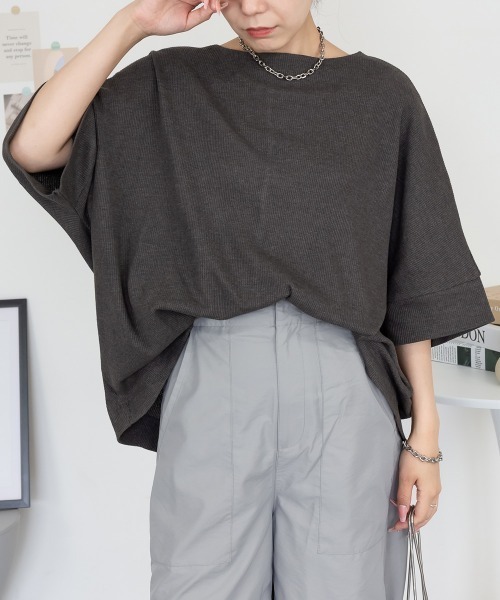 aity(アイティ)の「M-5L コットンワッフル 7分袖ドルマンTシャツ 夏服(Tシャツ/カットソー・レディース・ホワイト/パープル/ネイビー/ブラック/杢グレー/チャコールグレー・M~L/4L~5L/LL~3L)」の11枚目の写真