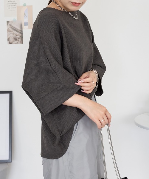 aity(アイティ)の「M-5L コットンワッフル 7分袖ドルマンTシャツ 夏服(Tシャツ/カットソー・レディース・ホワイト/パープル/ネイビー/ブラック/杢グレー/チャコールグレー・M~L/4L~5L/LL~3L)」の12枚目の写真