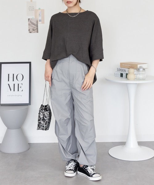 aity(アイティ)の「M-5L コットンワッフル 7分袖ドルマンTシャツ 夏服(Tシャツ/カットソー・レディース・ホワイト/パープル/ネイビー/ブラック/杢グレー/チャコールグレー・M~L/4L~5L/LL~3L)」の14枚目の写真