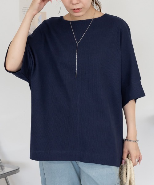 aity(アイティ)の「M-5L コットンワッフル 7分袖ドルマンTシャツ 夏服(Tシャツ/カットソー・レディース・ホワイト/パープル/ネイビー/ブラック/杢グレー/チャコールグレー・M~L/4L~5L/LL~3L)」の17枚目の写真