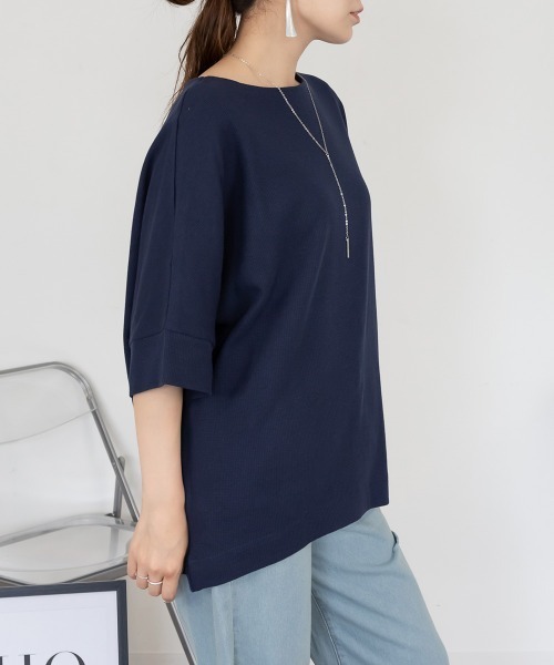 aity(アイティ)の「M-5L コットンワッフル 7分袖ドルマンTシャツ 夏服(Tシャツ/カットソー・レディース・ホワイト/パープル/ネイビー/ブラック/杢グレー/チャコールグレー・M~L/4L~5L/LL~3L)」の18枚目の写真