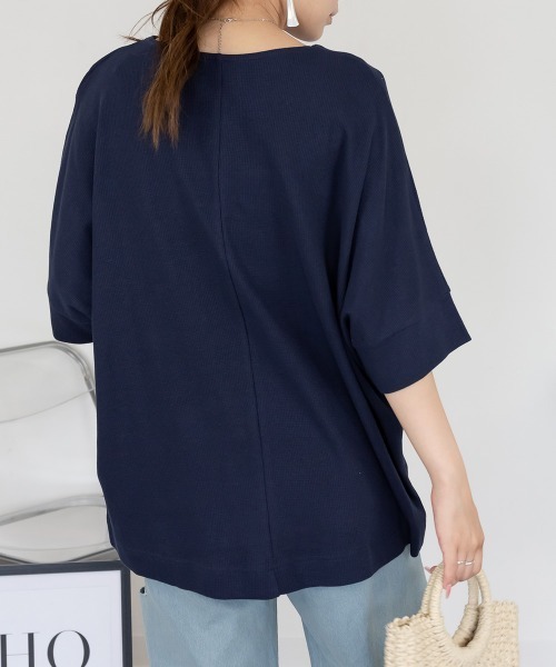 aity(アイティ)の「M-5L コットンワッフル 7分袖ドルマンTシャツ 夏服(Tシャツ/カットソー・レディース・ホワイト/パープル/ネイビー/ブラック/杢グレー/チャコールグレー・M~L/4L~5L/LL~3L)」の19枚目の写真