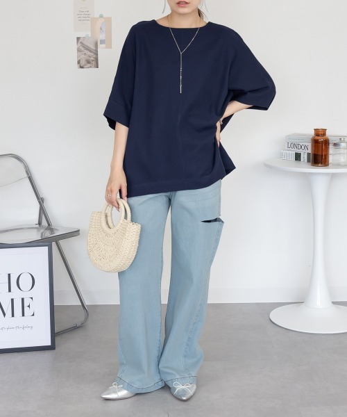 aity(アイティ)の「M-5L コットンワッフル 7分袖ドルマンTシャツ 夏服(Tシャツ/カットソー・レディース・ホワイト/パープル/ネイビー/ブラック/杢グレー/チャコールグレー・M~L/4L~5L/LL~3L)」の20枚目の写真