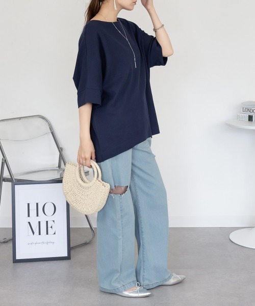 aity(アイティ)の「M-5L コットンワッフル 7分袖ドルマンTシャツ 夏服(Tシャツ/カットソー・レディース・ホワイト/パープル/ネイビー/ブラック/杢グレー/チャコールグレー・M~L/4L~5L/LL~3L)」の21枚目の写真
